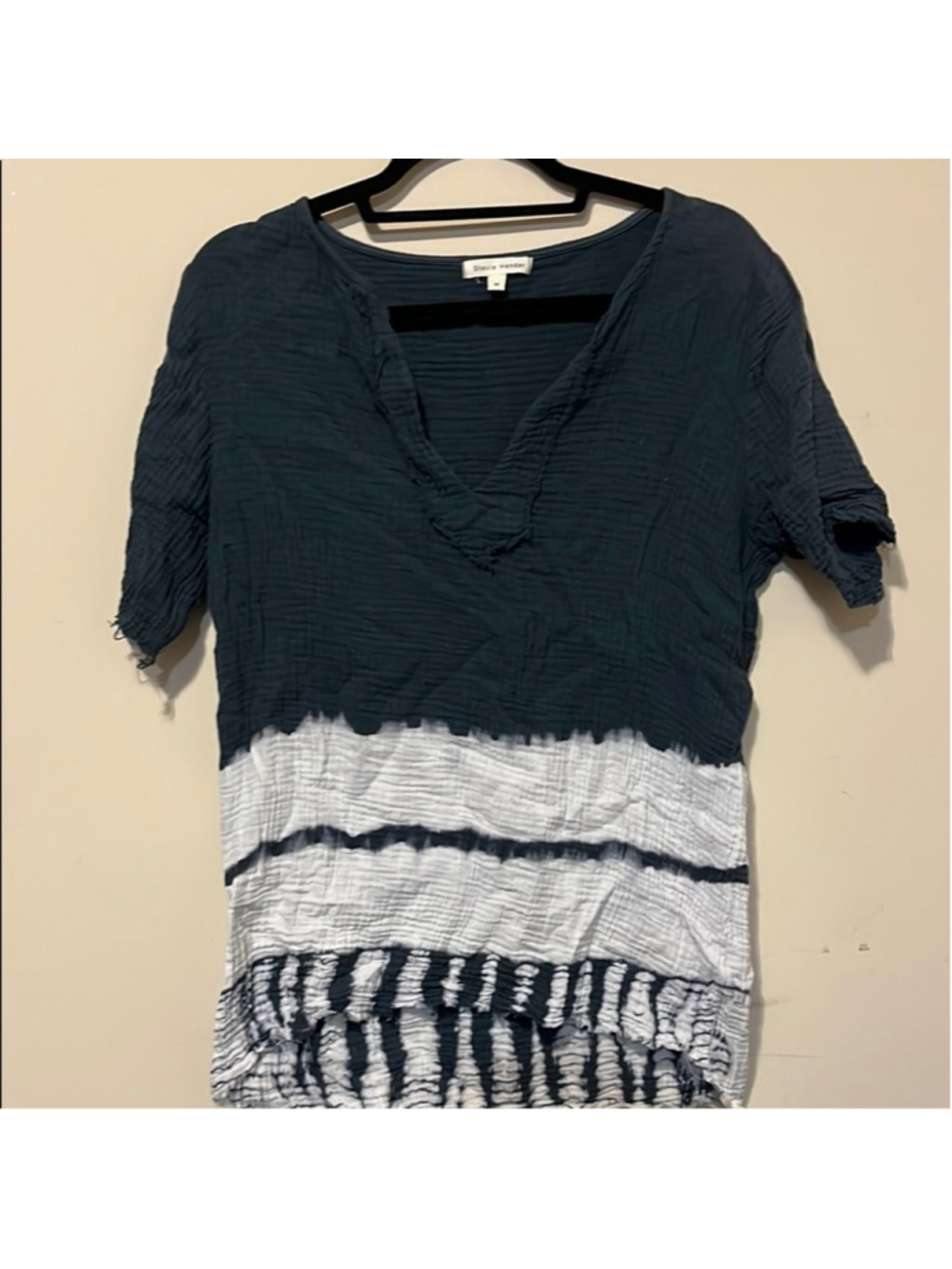 Stevie Hender Blue and White Asymmetrical Short Sleeve Tee Size Medium